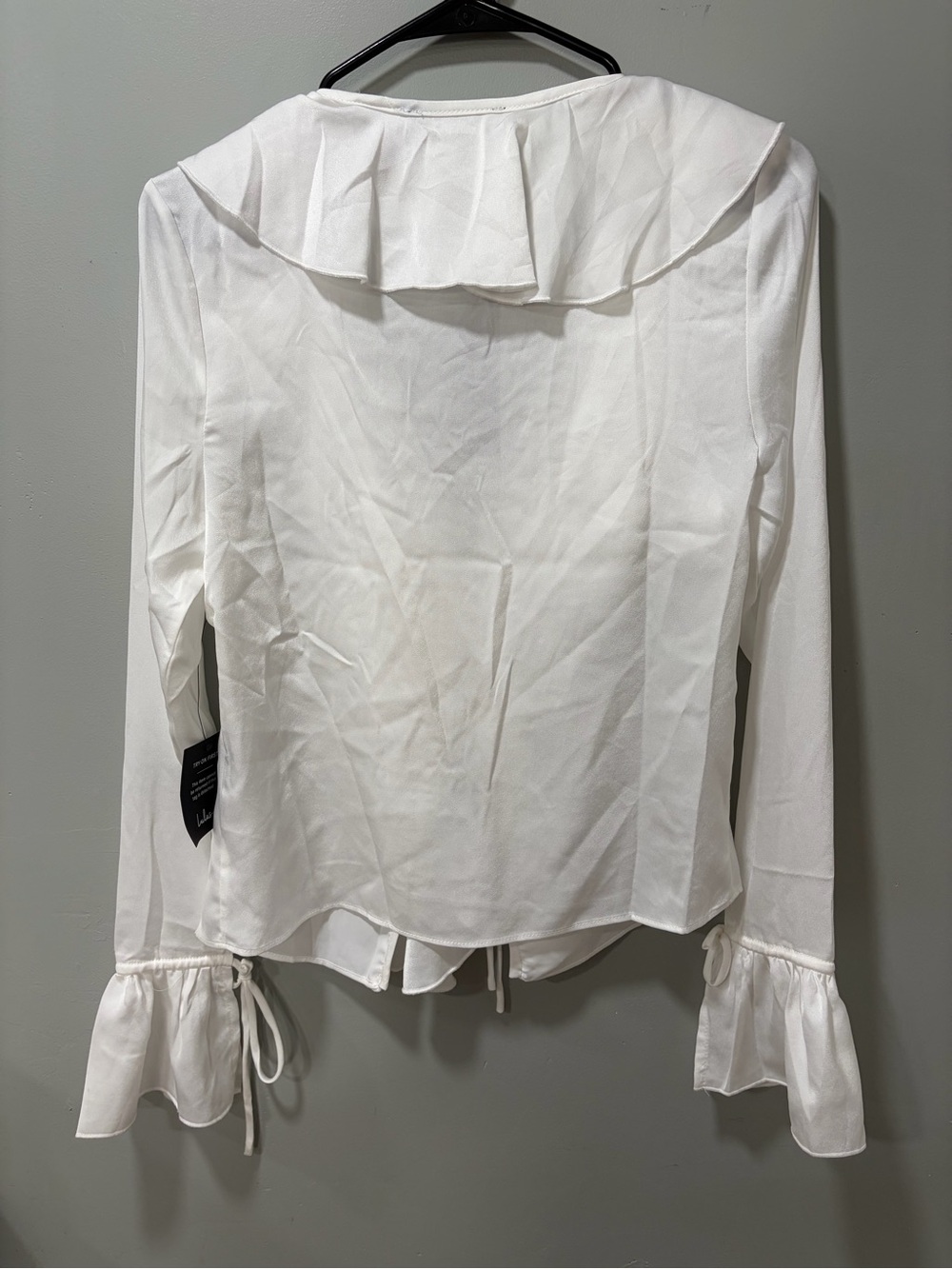 Lulu's White Ruffle Tie-Front Long-Sleeve Blouse - Picture 5 of 8